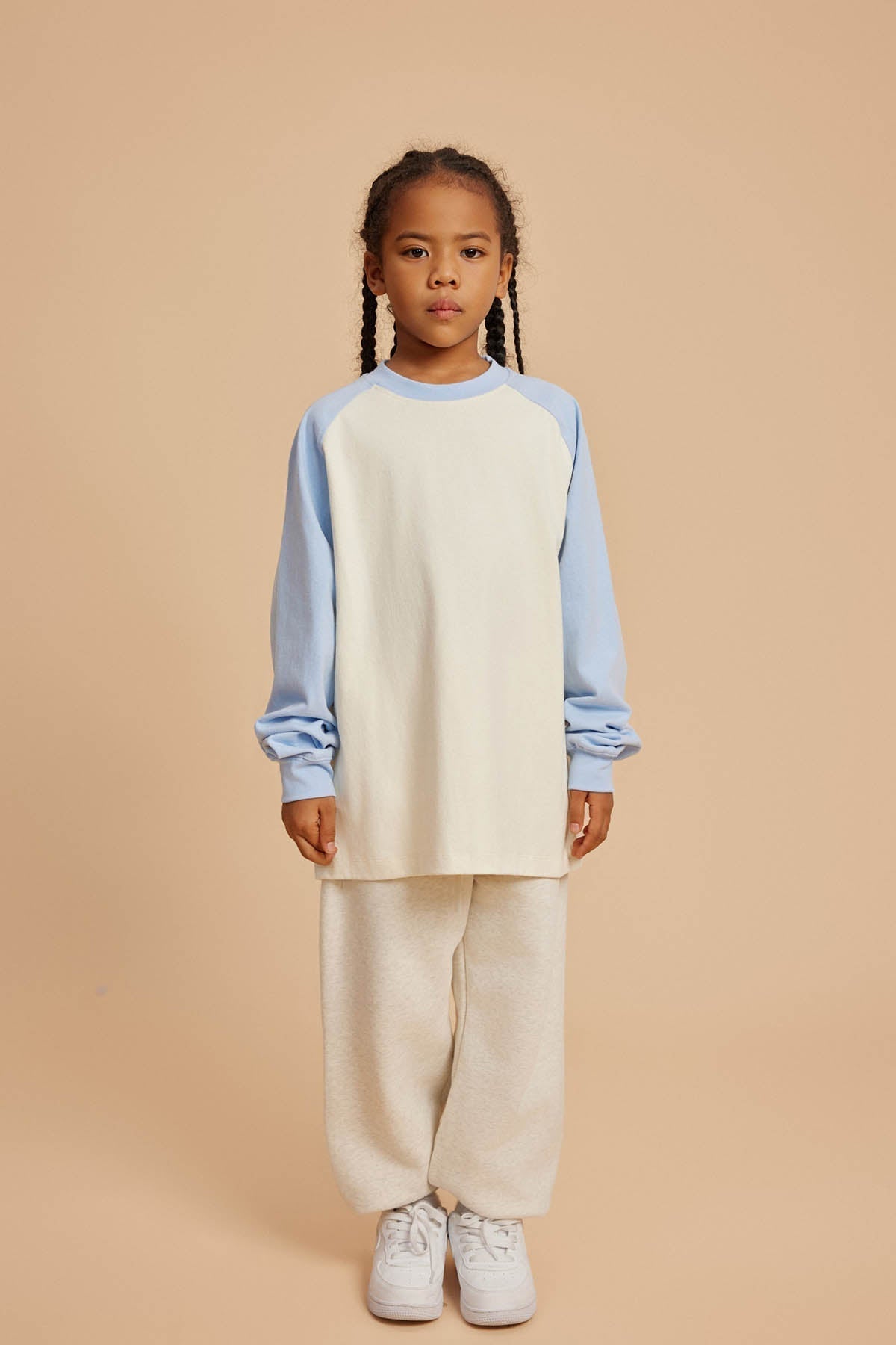 285G Color Block Cotton Kids Long-Sleeved T-Shirt