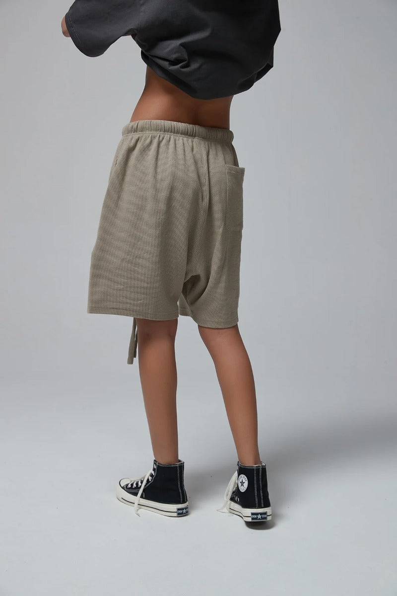 330G waffle Loose Drawstring Track Women Shorts