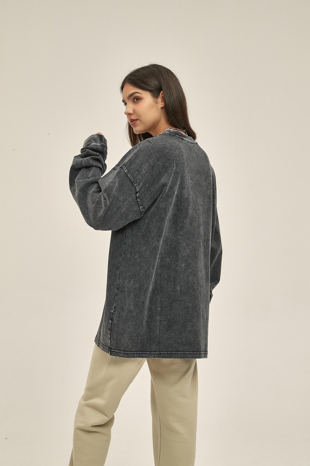 250G Washed Silhouette Print Women Long-Sleeved Sweatshirt