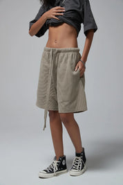 330G waffle Loose Drawstring Track Women Shorts
