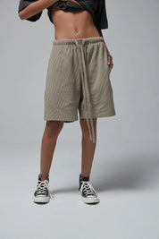 330G waffle Loose Drawstring Track Women Shorts