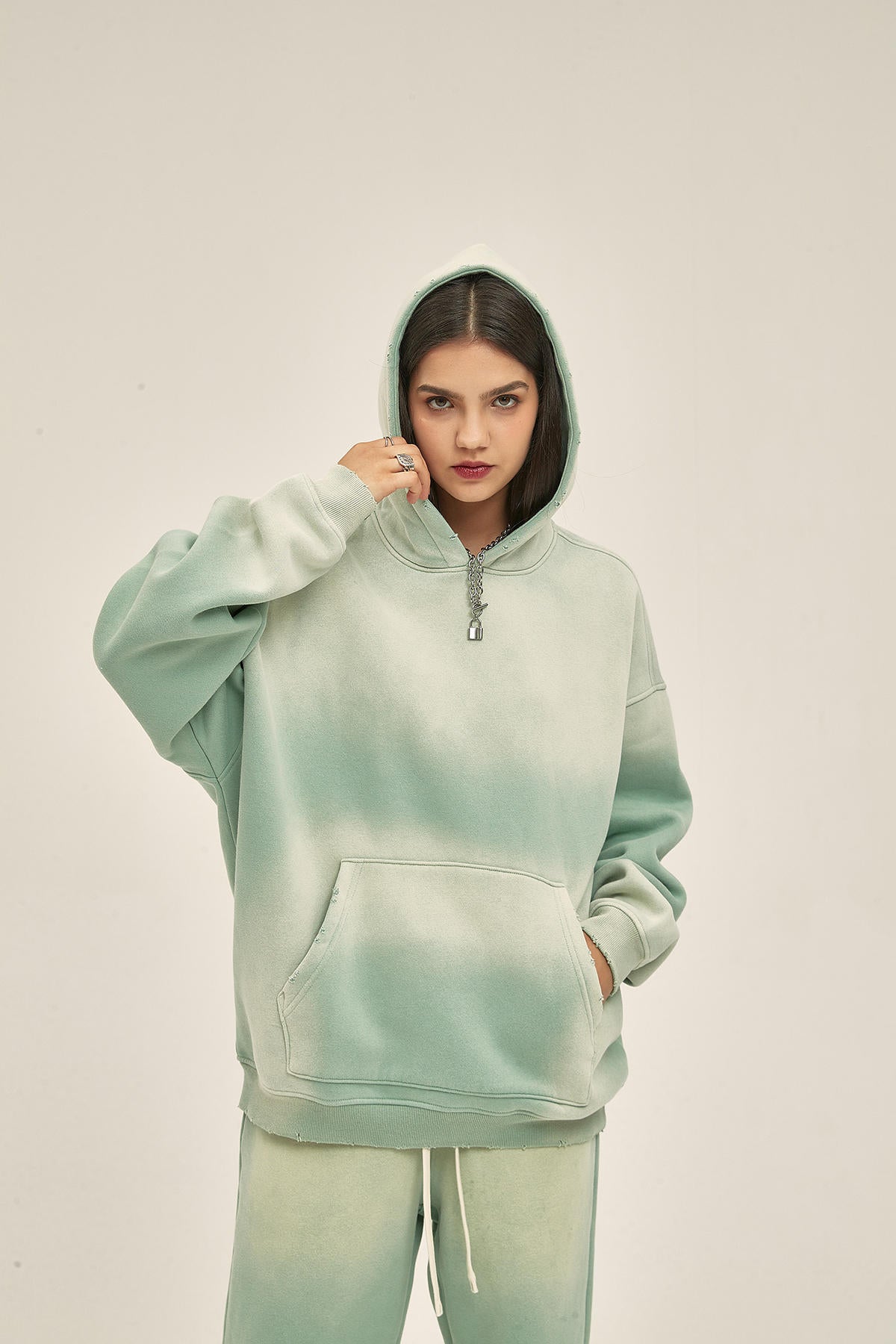 360G Retro Fleece Spray Dyed Women Hoodie