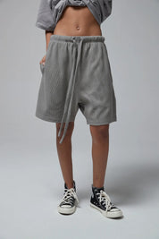 330G waffle Loose Drawstring Track Women Shorts