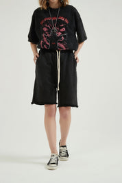 Washed Drawstring Waist Women Shorts