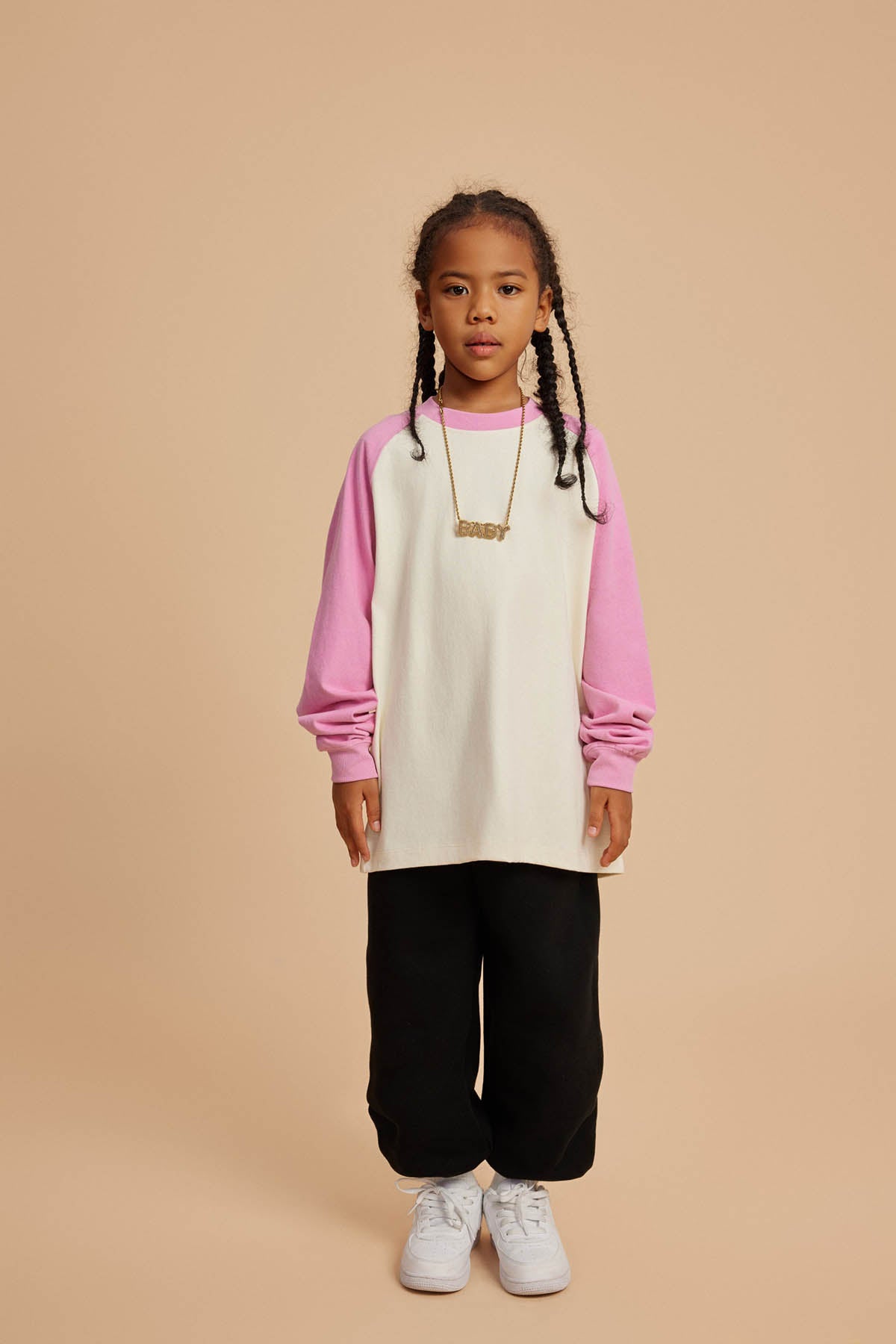 285G Color Block Cotton Kids Long-Sleeved T-Shirt