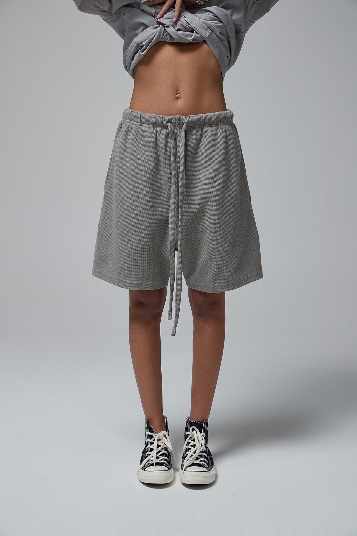 330G waffle Loose Drawstring Track Women Shorts
