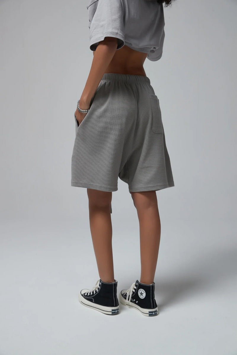 330G waffle Loose Drawstring Track Women Shorts
