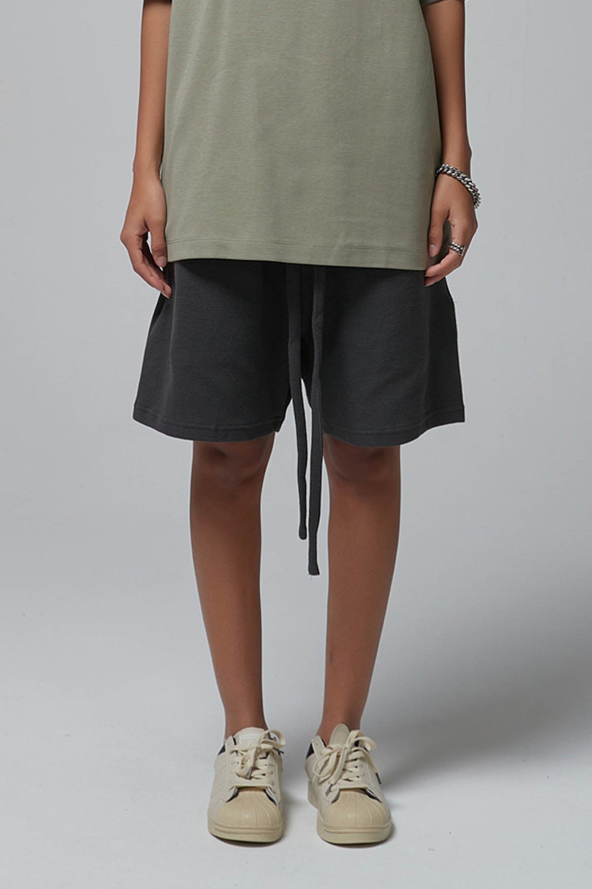 330G waffle Loose Drawstring Track Women Shorts