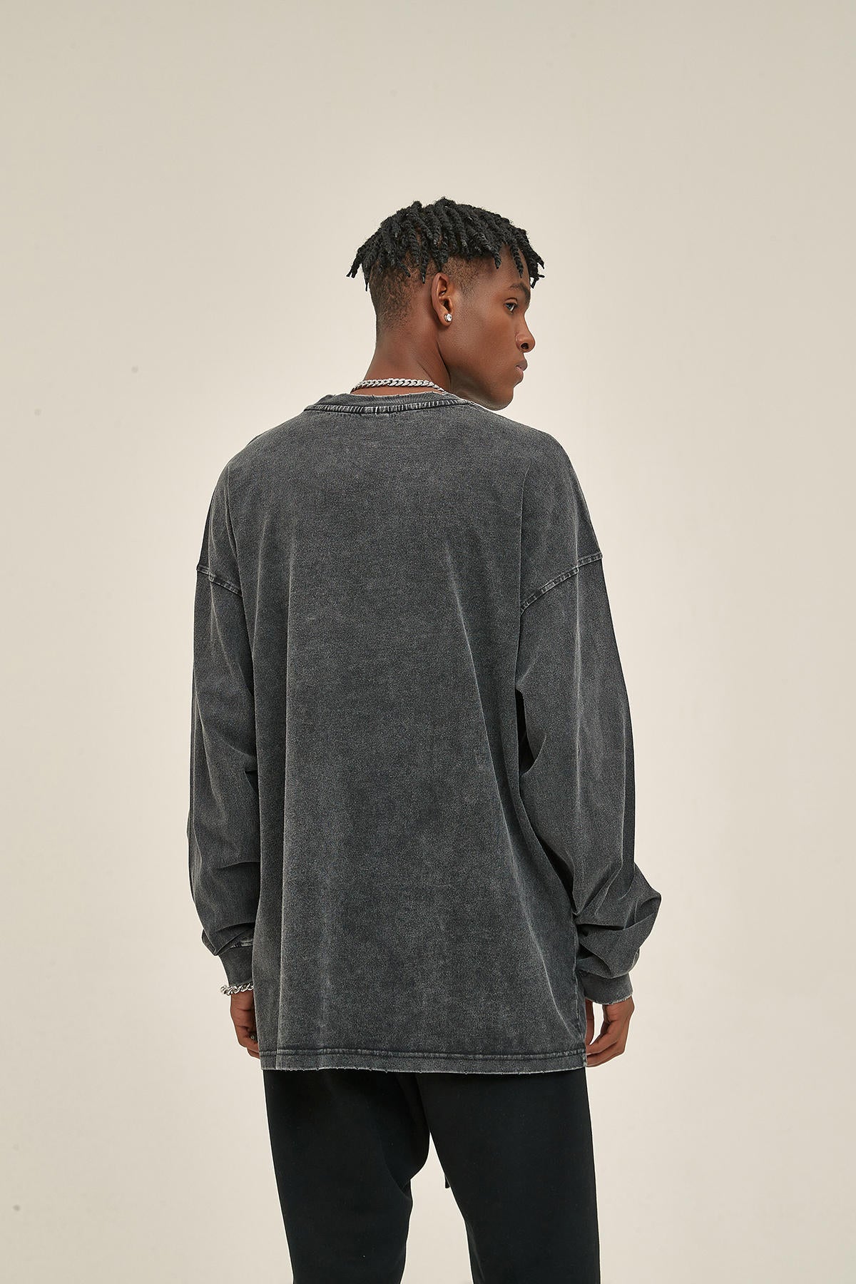 250G Washed Spider Print Men Long-Sleeved Sweatshirt