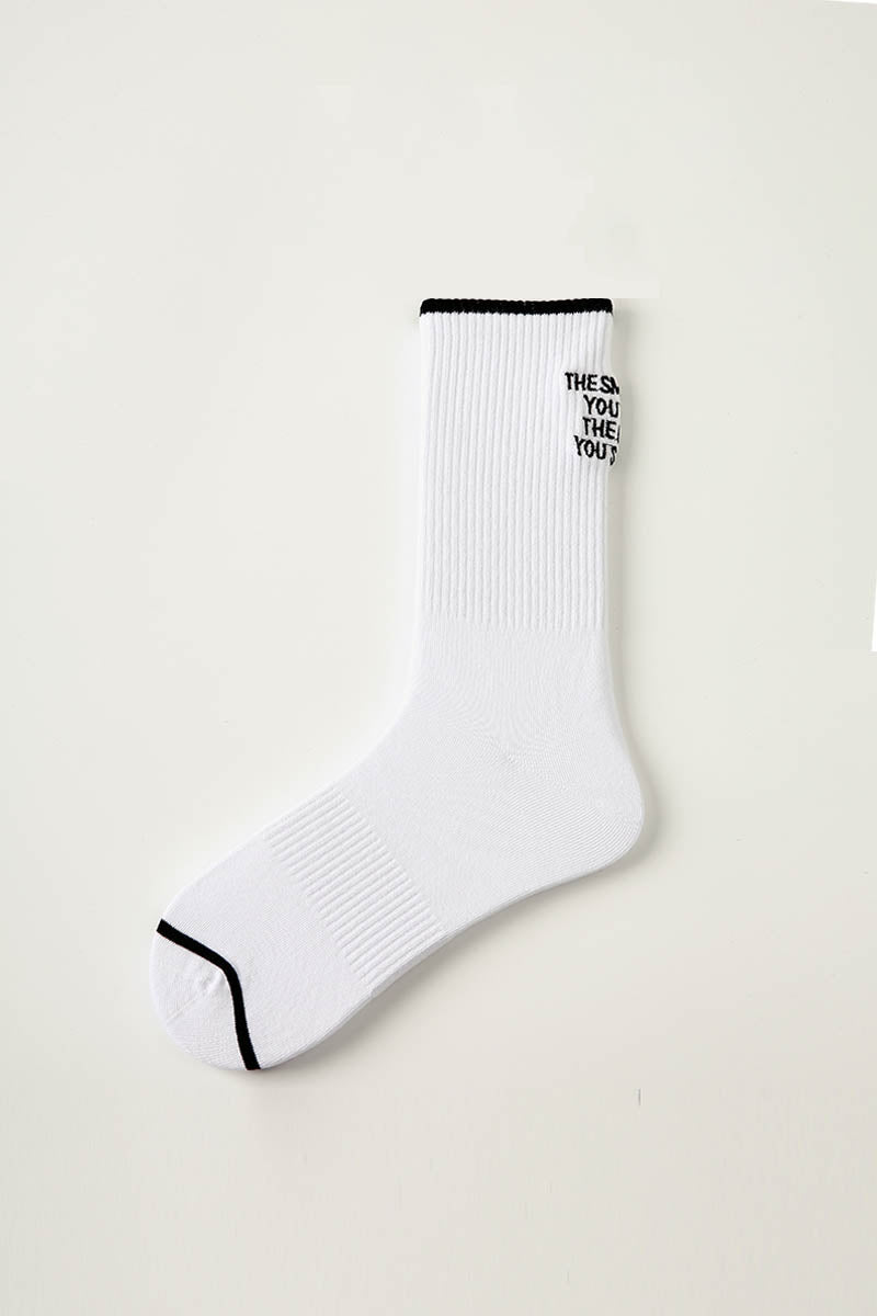 White Simple Letter Men Socks