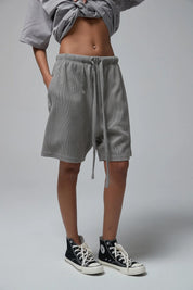330G waffle Loose Drawstring Track Women Shorts
