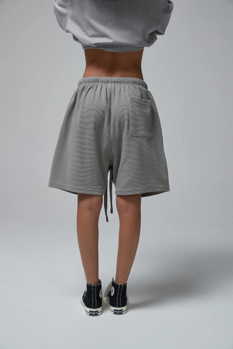 330G waffle Loose Drawstring Track Women Shorts