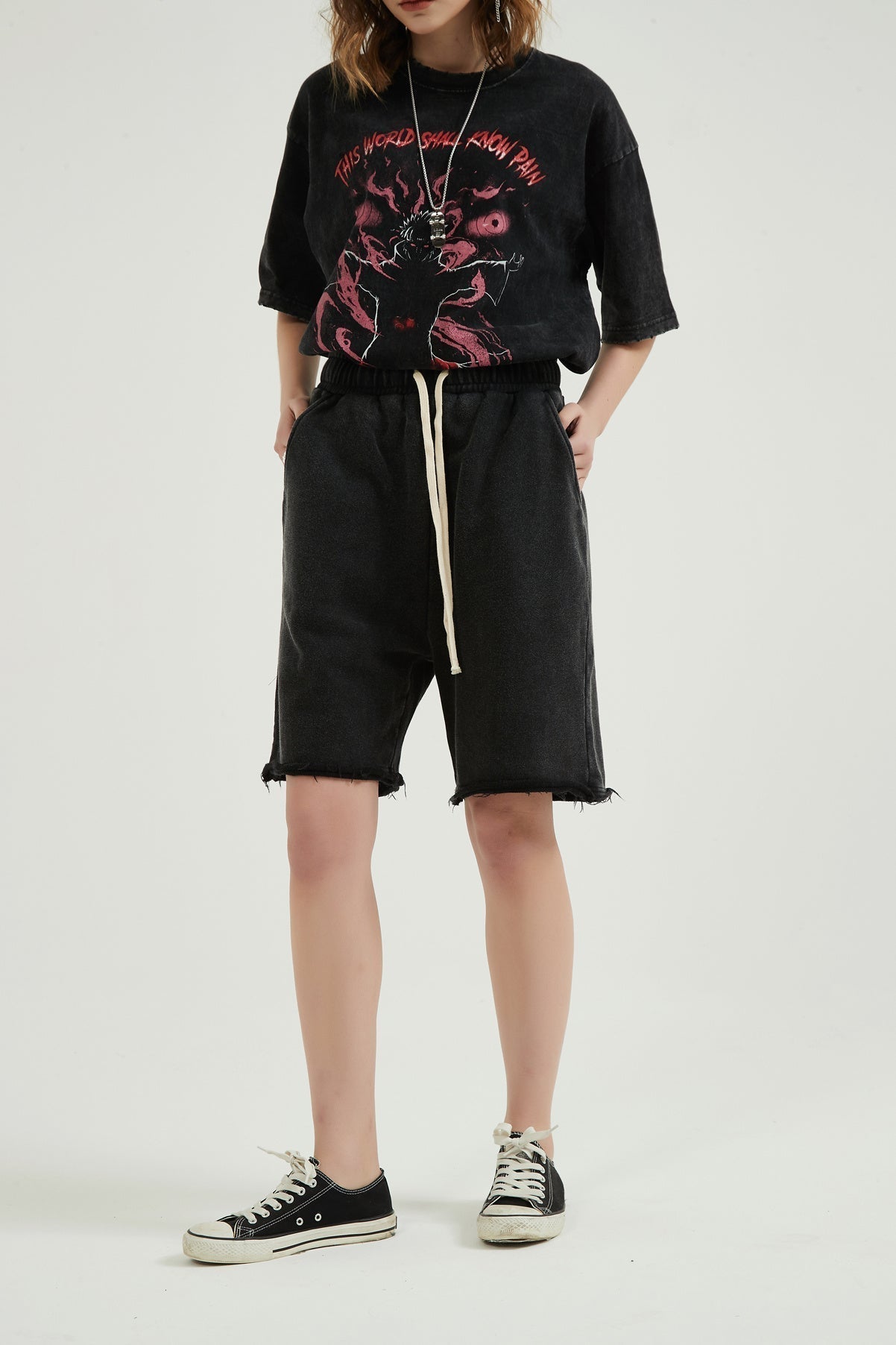 Washed White Drawstring Washed Drawstring Waist Women Shorts – IN COTTON