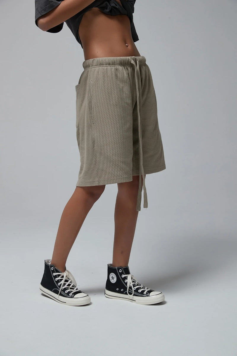 330G waffle Loose Drawstring Track Women Shorts