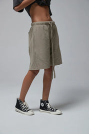 330G waffle Loose Drawstring Track Women Shorts