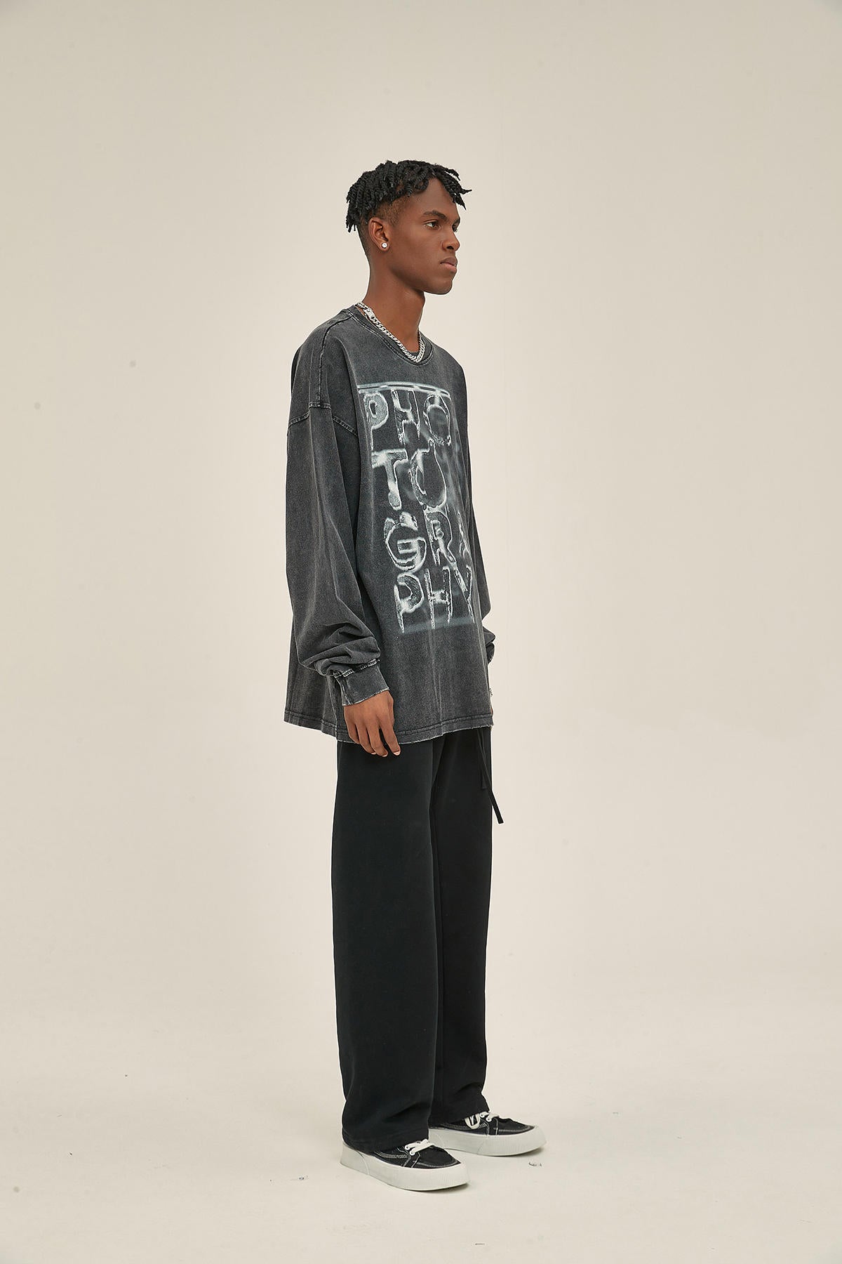 250G Retro Letter Print Men Long-Sleeved Sweatshirt